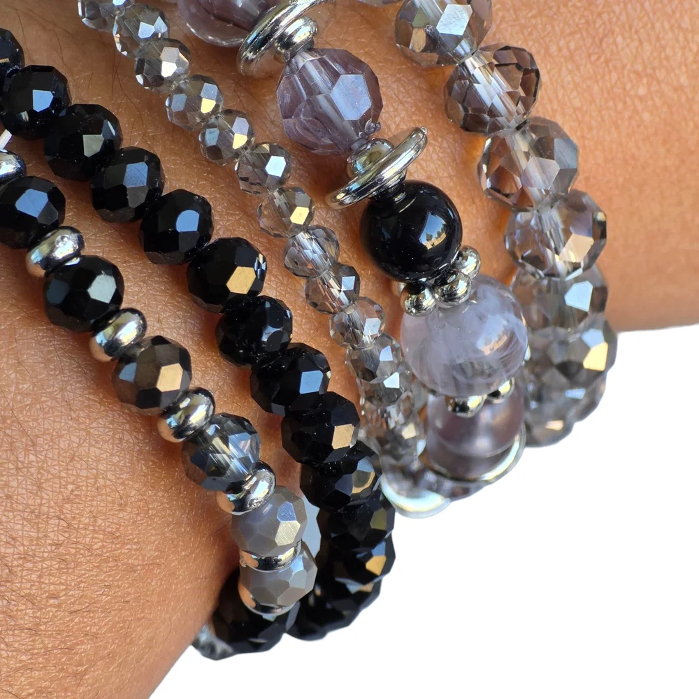 Sparkly Boho Beaded Bracelet Set Handmade Gypsy Jewelry Boheme - Picture 2 of 2